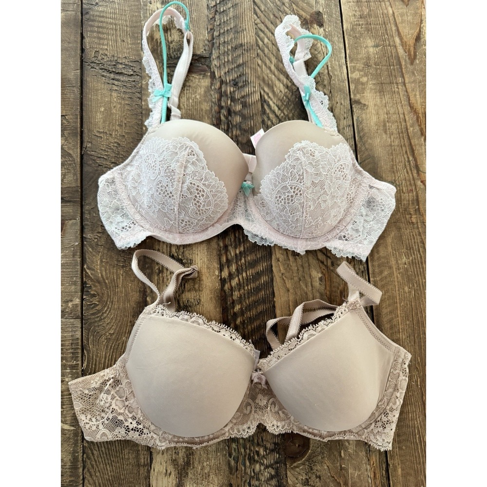 Bundle of 2 Victoria's Secret Angels Lined Demi Bras Size 34C with Lace